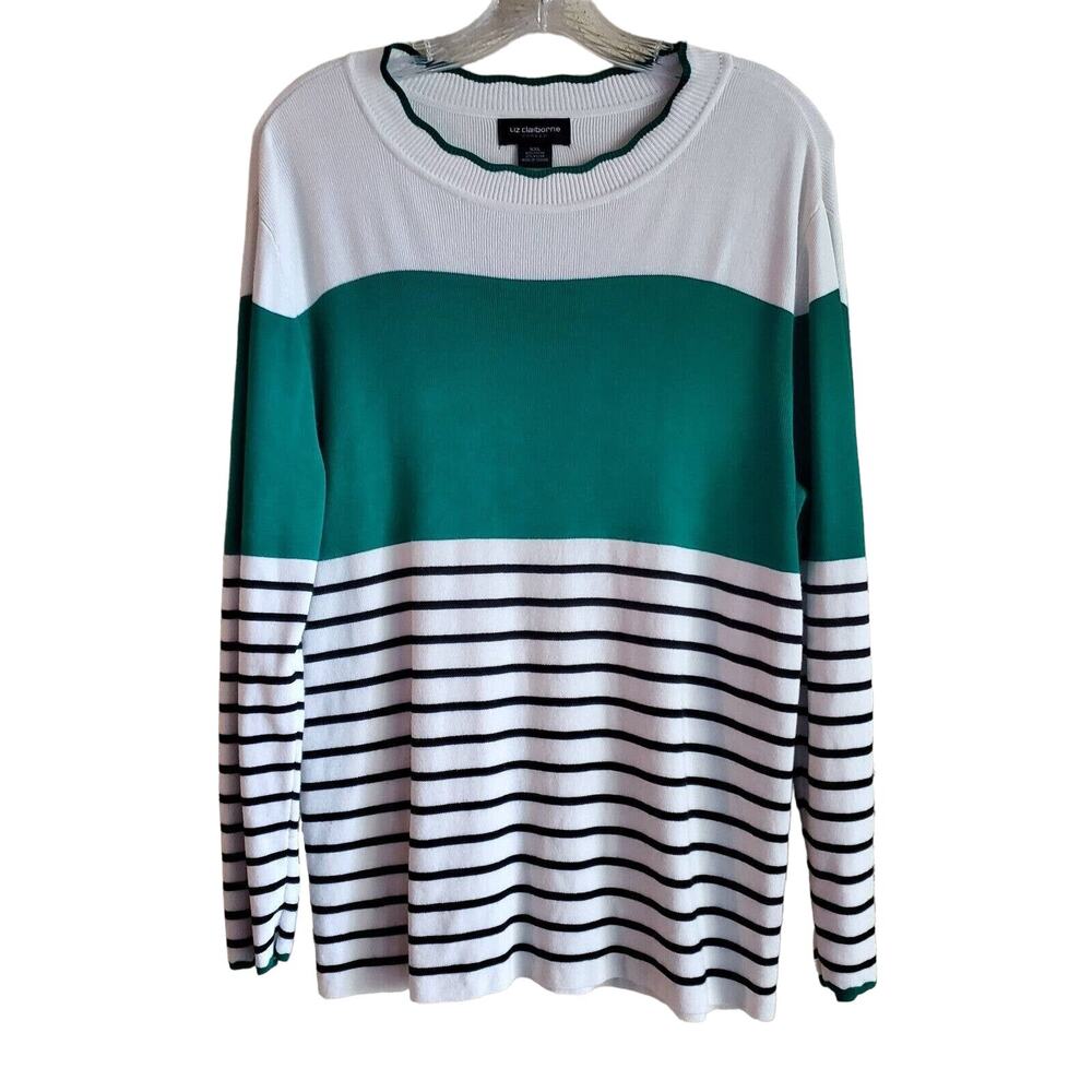 LIZ CLAIBORNE CAREER Women's L XL Sweater White Green Black Bust 38"